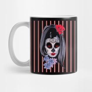 Red White and Black Striped Graphic & makeup mask,floral,flower skull Mug